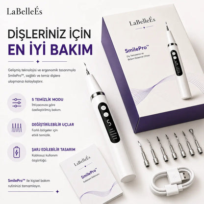 LaBelleÉs SmilePro™ Ultrasonik Diş Taşı Temizleyici – 5 Modlu LED’li Profesyonel Bakım Cihazı
