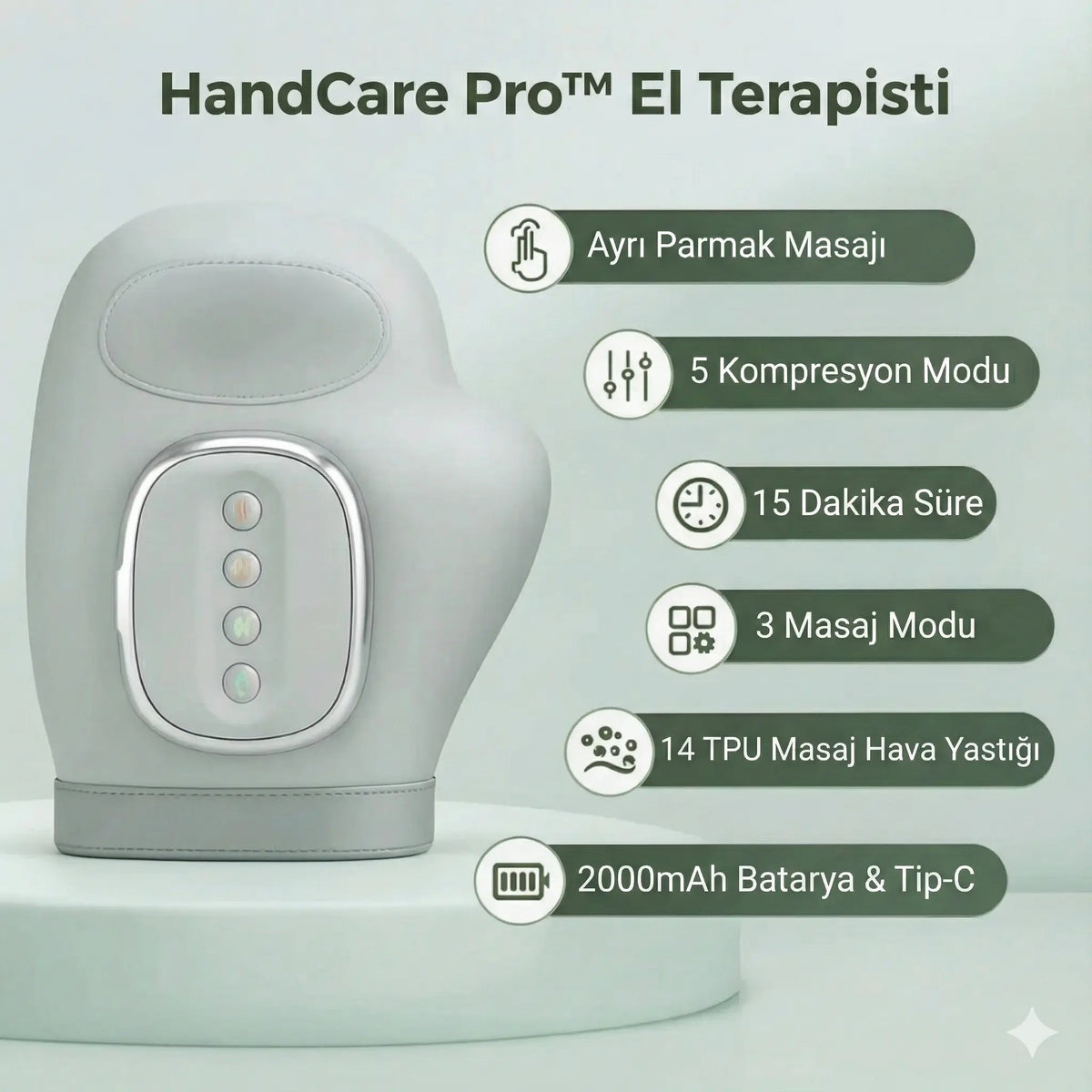 HandCare Pro™ El Terapisti - Isıtmalı ve Akıllı Kompresyonlu El Masaj Aleti