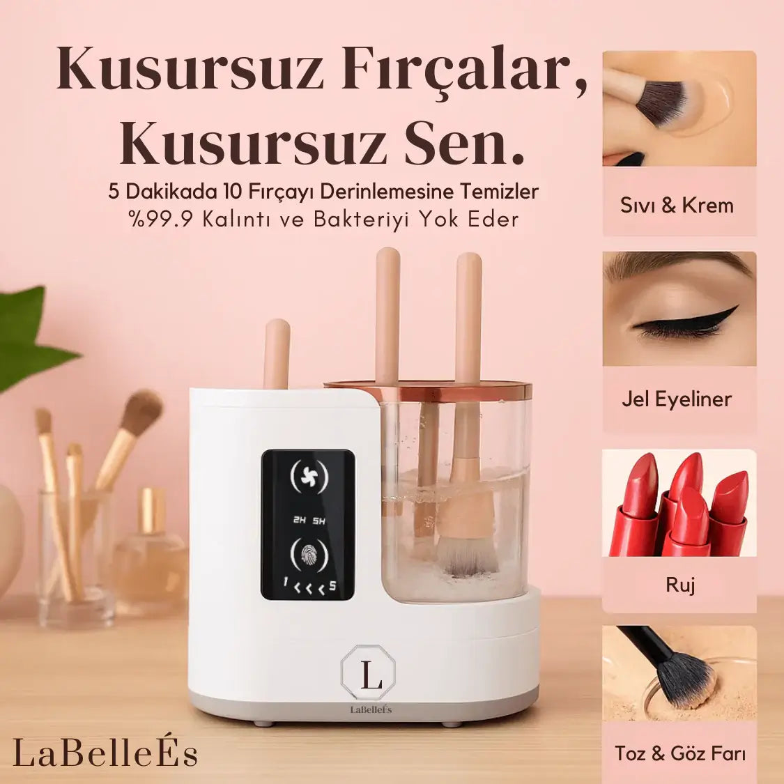 ÉS BrushClean | 3’ü 1 Arada Makyaj Fırçası Temizleyici